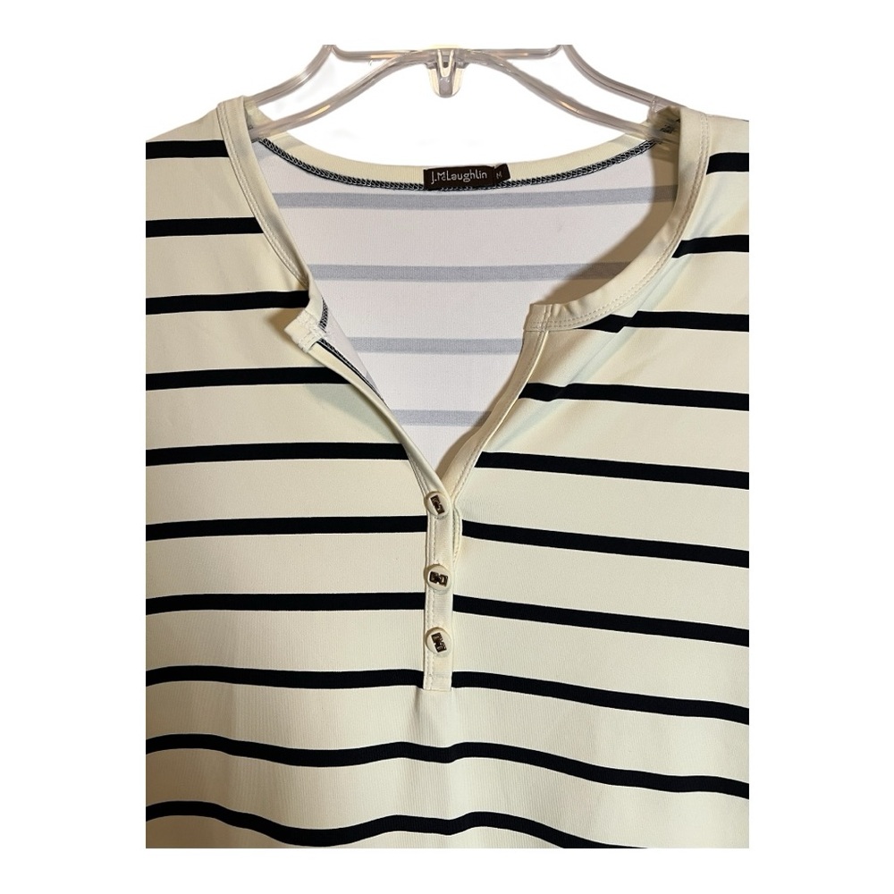 J McLaughlin Catalina Cloth Henley Dress Black Stripe Size Medium - Picture 3 of 8